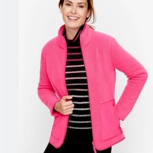 T by Talbots Vibrant Pink Teddy Sherpa Jacket Small